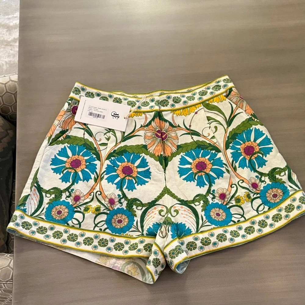 Elizabeth James High Waist Floral Shorts - Blue and Green - Picture 2 of 7